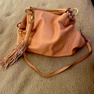 G.I.L.I. Large Pink tassel Tote with handles and shoulder strap